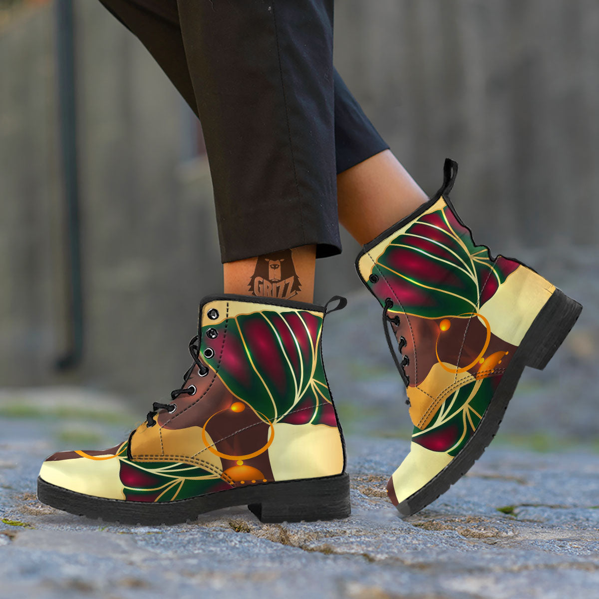 African Afro Gold And Black Print Leather Boots-grizzshop