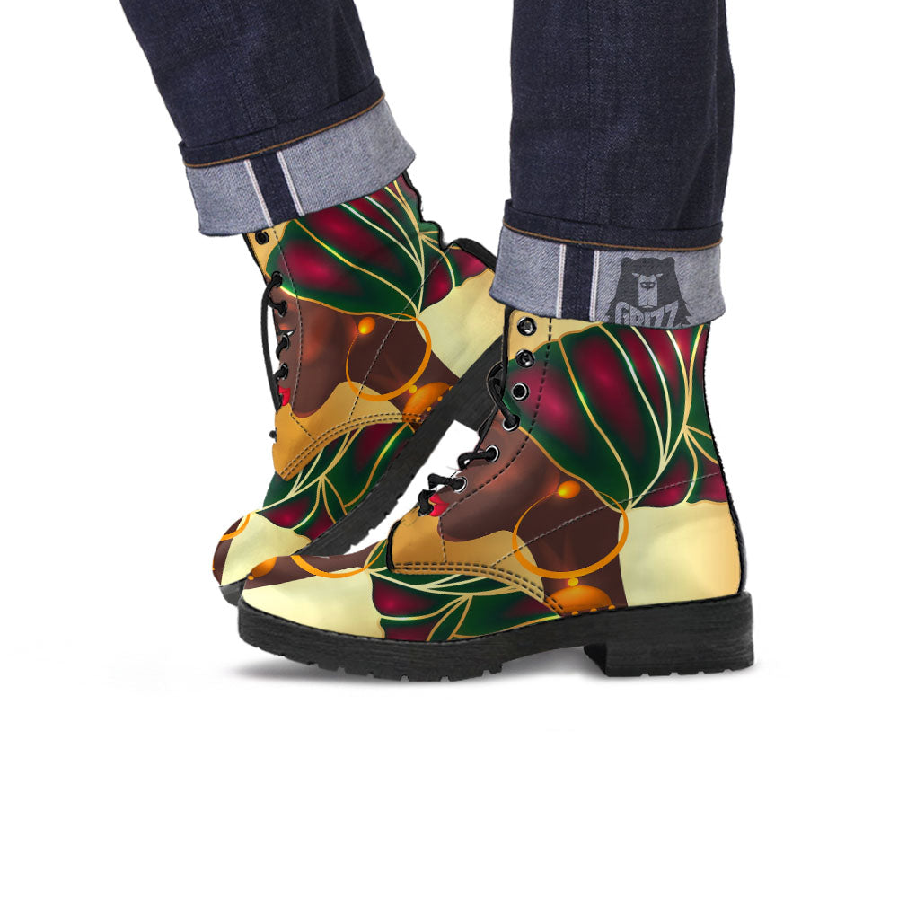 African Afro Gold And Black Print Leather Boots