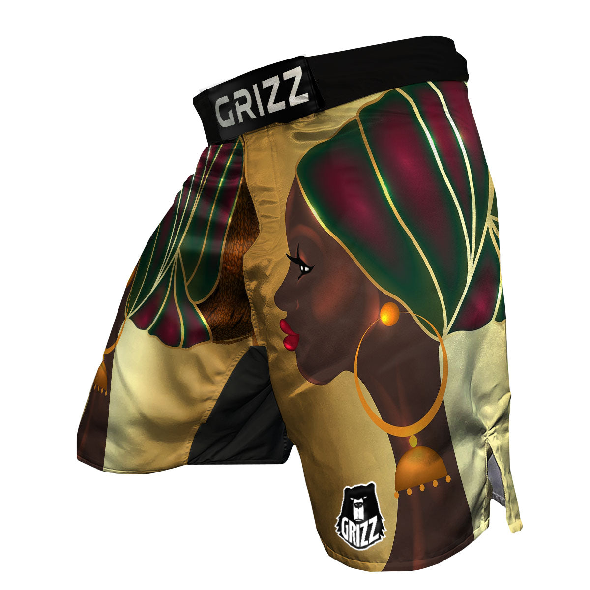 African Afro Gold And Black Print MMA Shorts-grizzshop