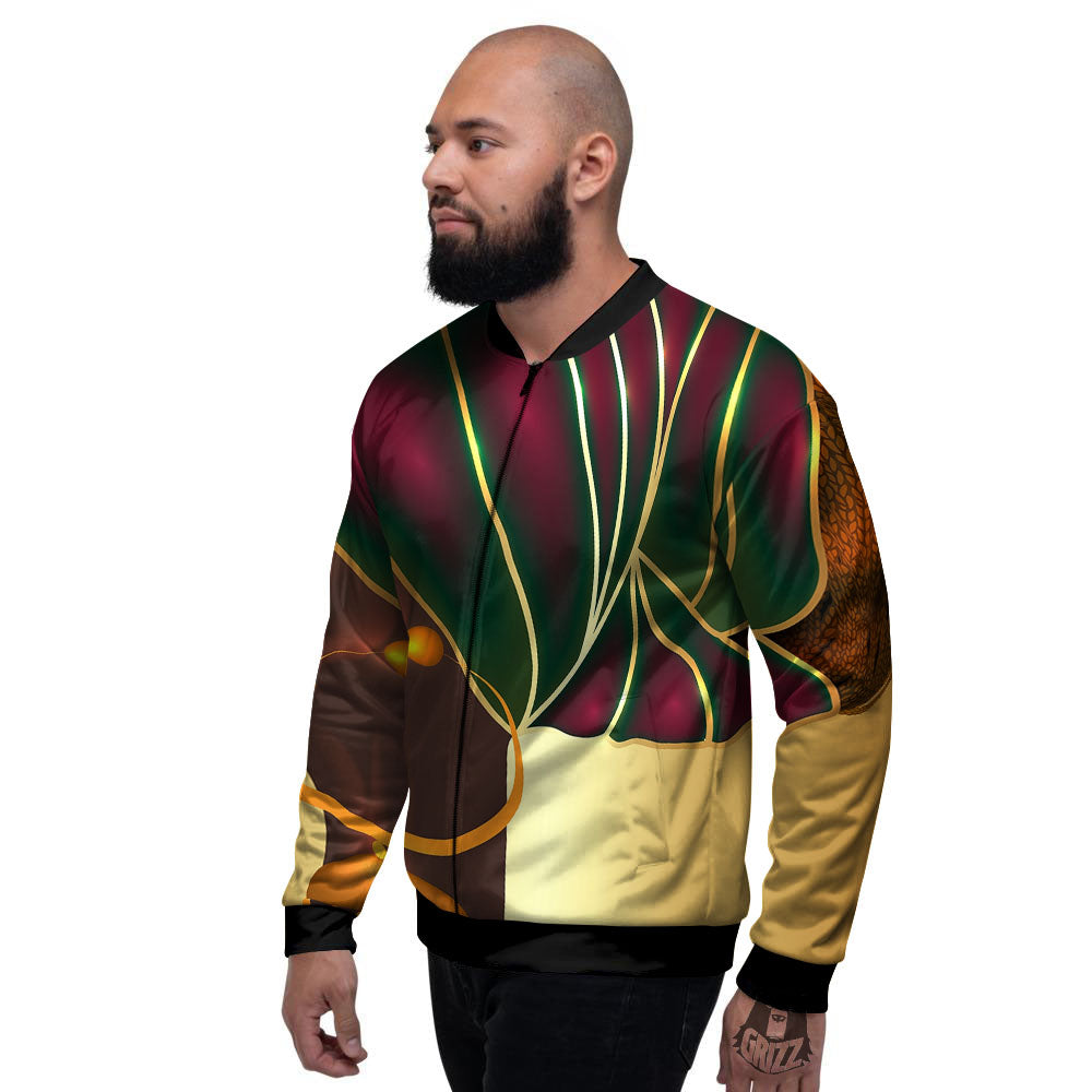 African Afro Gold And Black Print Men's Bomber Jacket-grizzshop