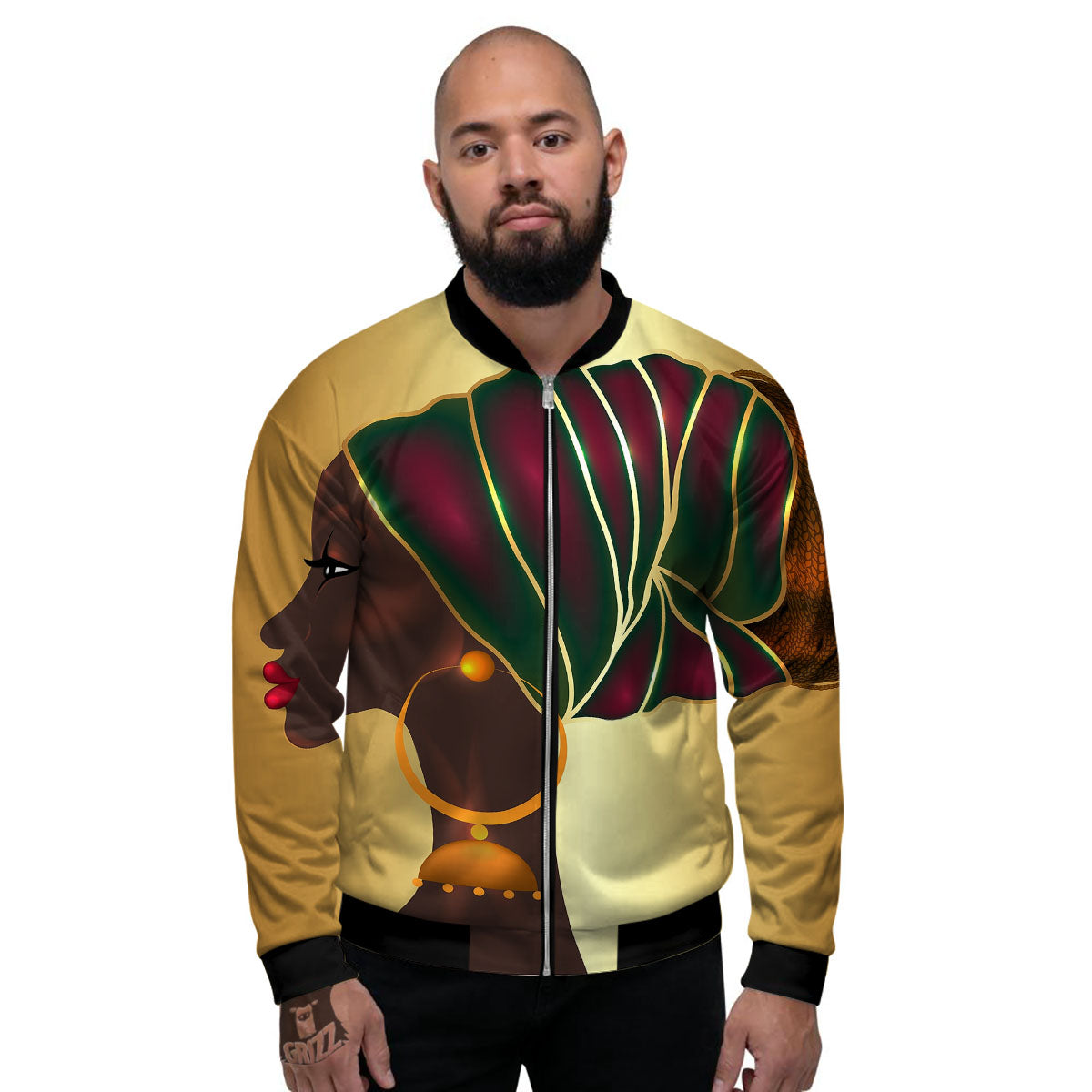 African Afro Gold And Black Print Men's Bomber Jacket-grizzshop