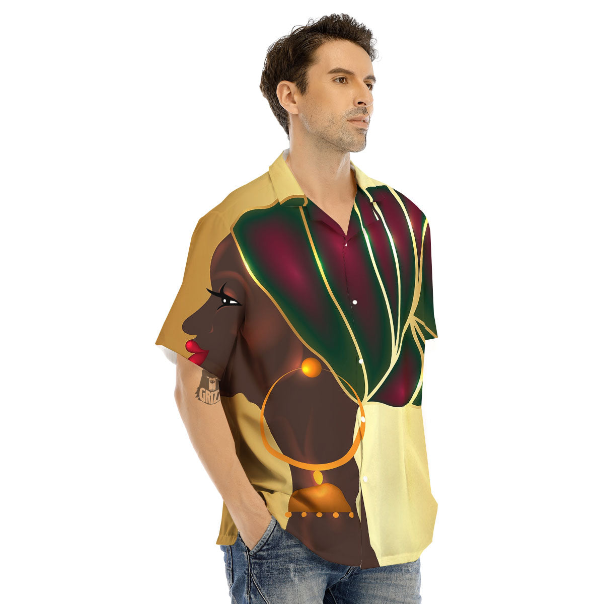 African Afro Gold And Black Print Men's Hawaiian Shirt-grizzshop