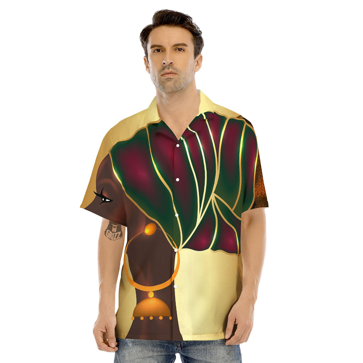 African Afro Gold And Black Print Men's Hawaiian Shirt-grizzshop