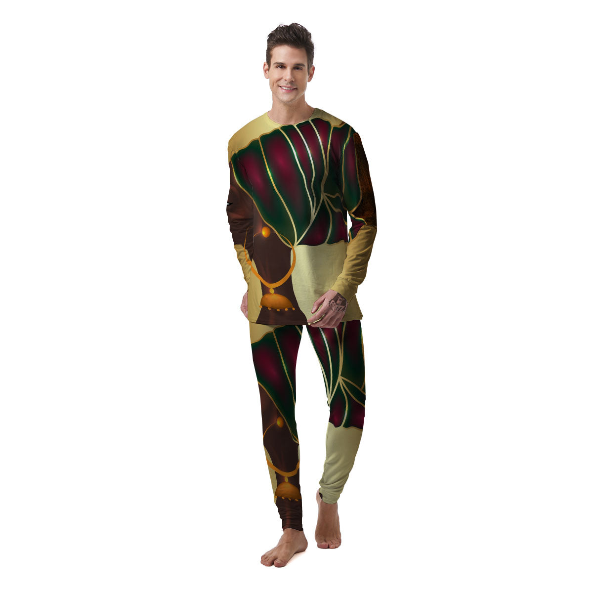 African Afro Gold And Black Print Men's Pajamas-grizzshop