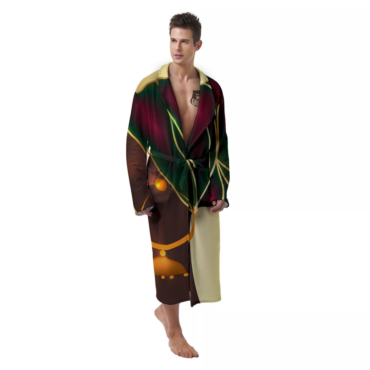 African Afro Gold And Black Print Men's Robe-grizzshop