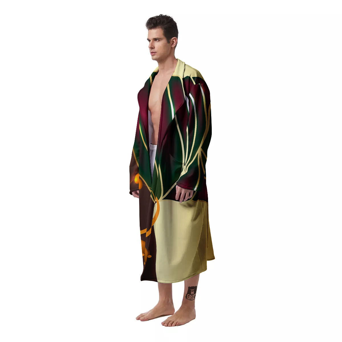 African Afro Gold And Black Print Men's Robe-grizzshop