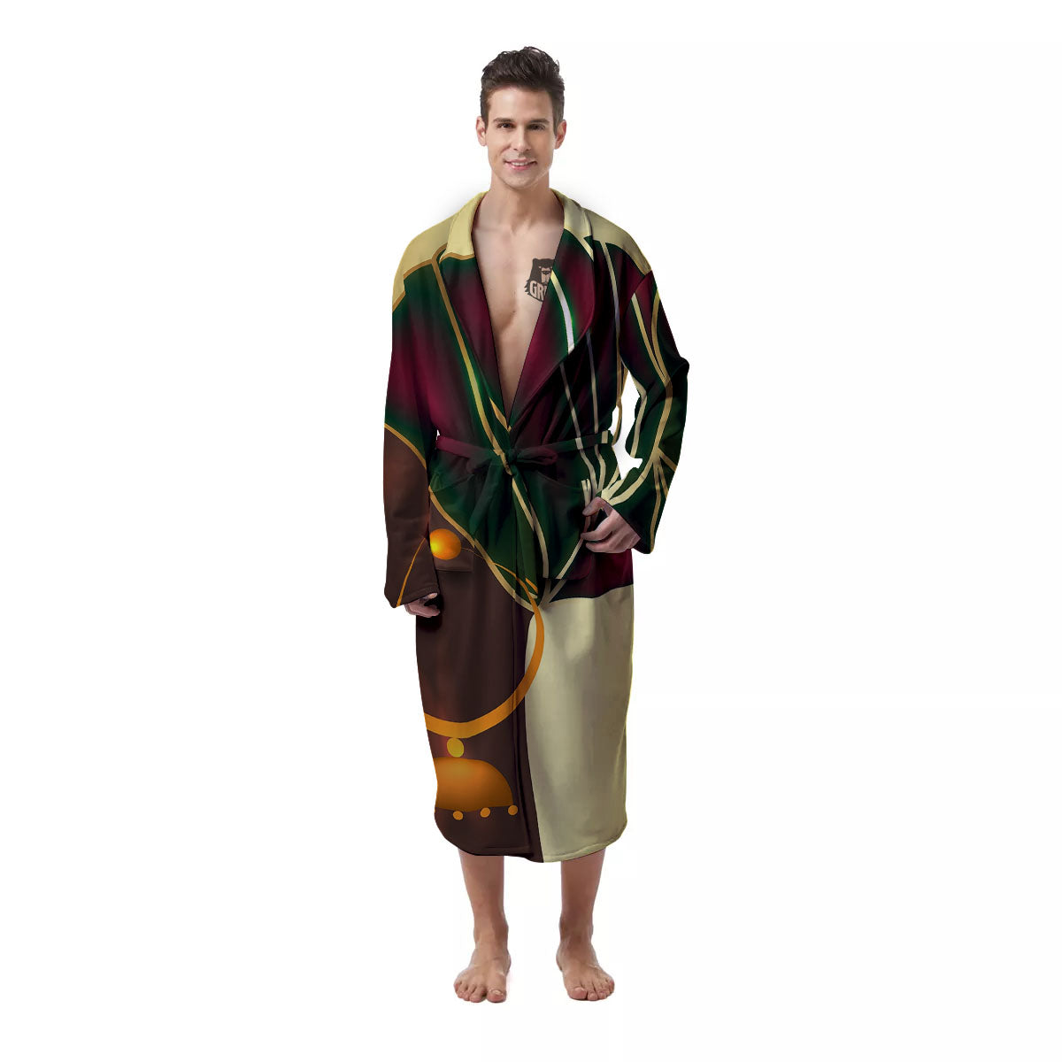 African Afro Gold And Black Print Men's Robe-grizzshop