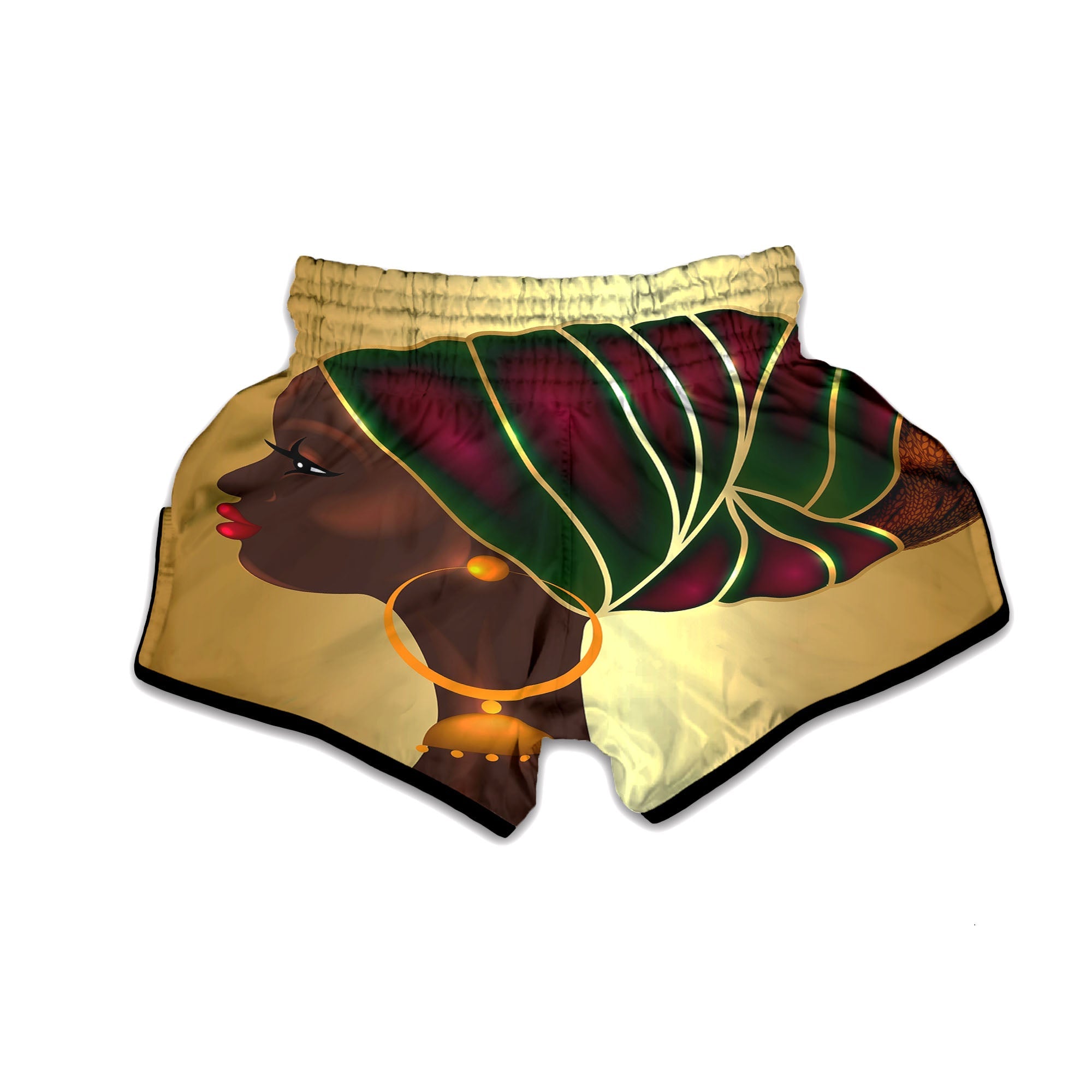 African Afro Gold And Black Print Muay Thai Boxing Shorts-grizzshop