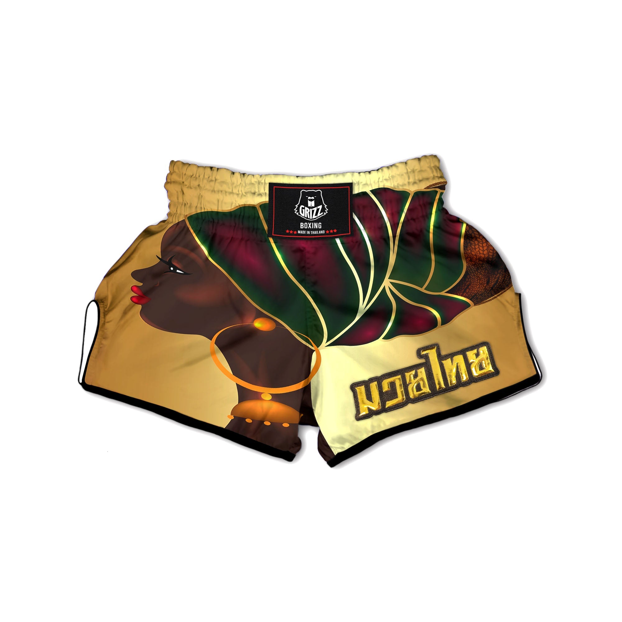 African Afro Gold And Black Print Muay Thai Boxing Shorts-grizzshop