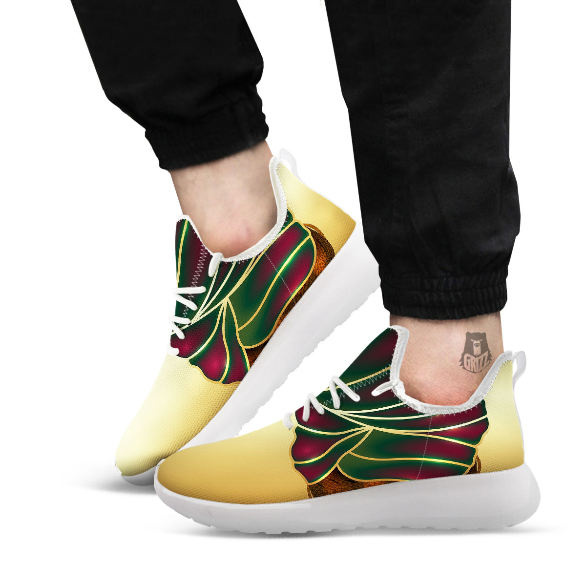 African Afro Gold And Black Print White Athletic Shoes-grizzshop
