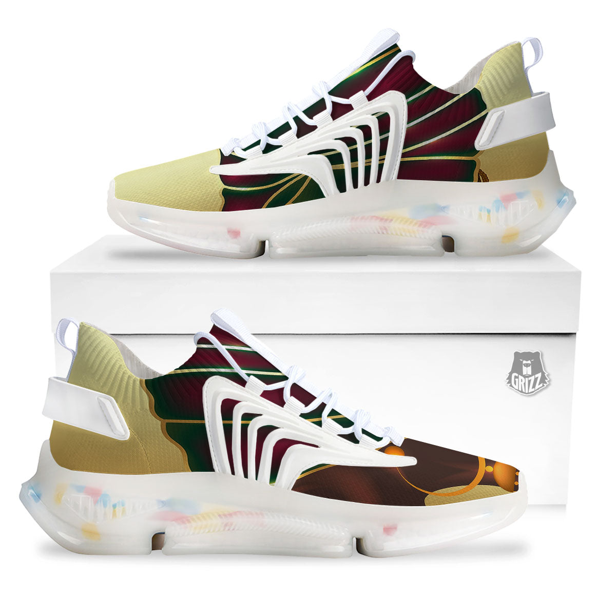 African Afro Gold And Black Print White Gym Shoes-grizzshop