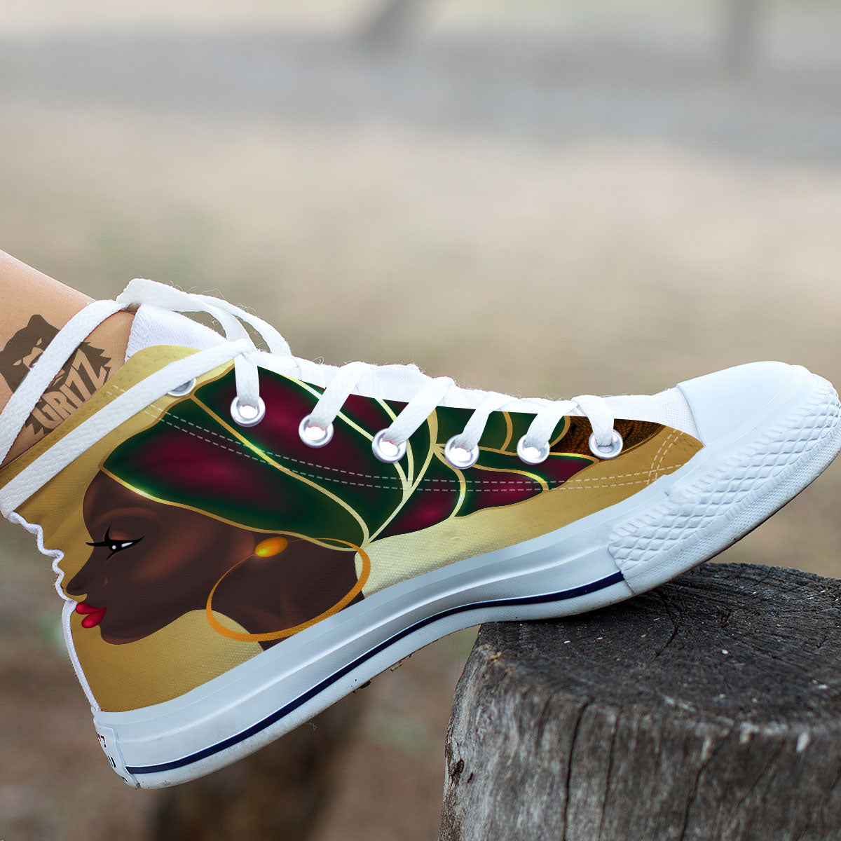 African Afro Gold And Black Print White High Top Shoes-grizzshop