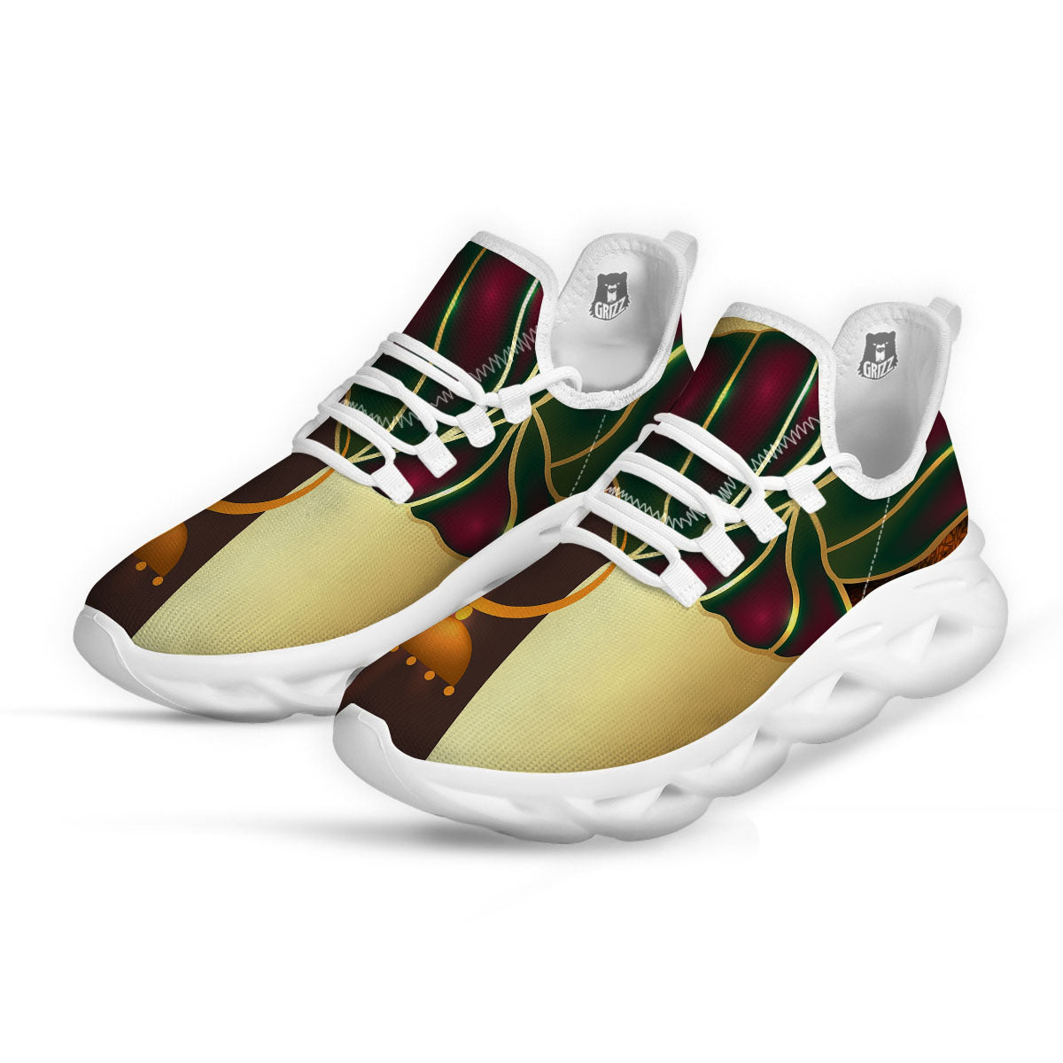 African Afro Gold And Black Print White Running Shoes-grizzshop