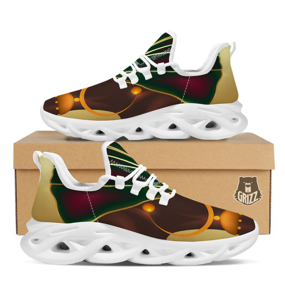 African Afro Gold And Black Print White Running Shoes-grizzshop