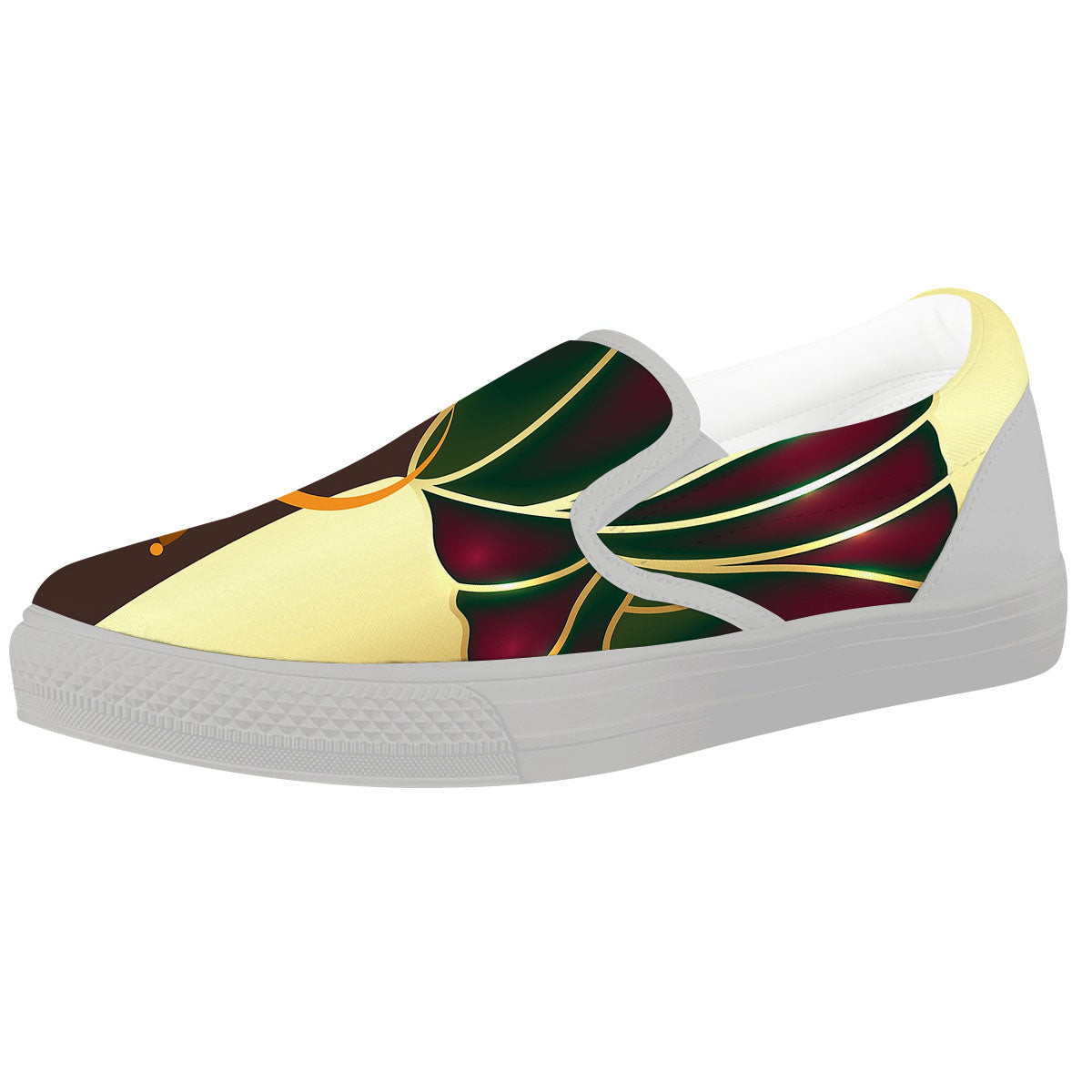 African Afro Gold And Black Print White Slip On Shoes-grizzshop