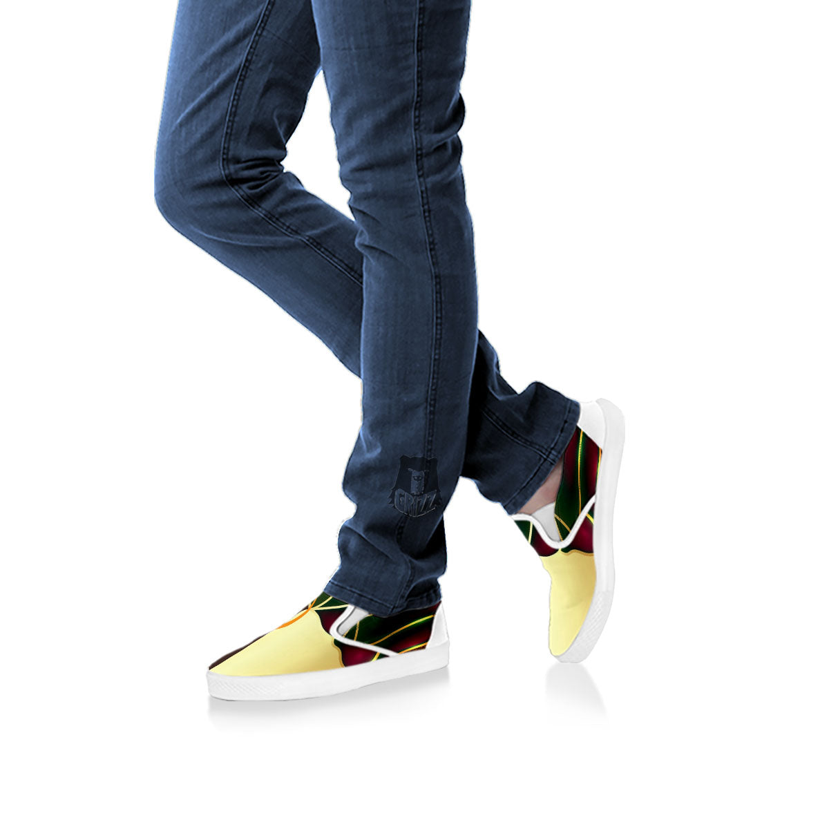 African Afro Gold And Black Print White Slip On Shoes-grizzshop