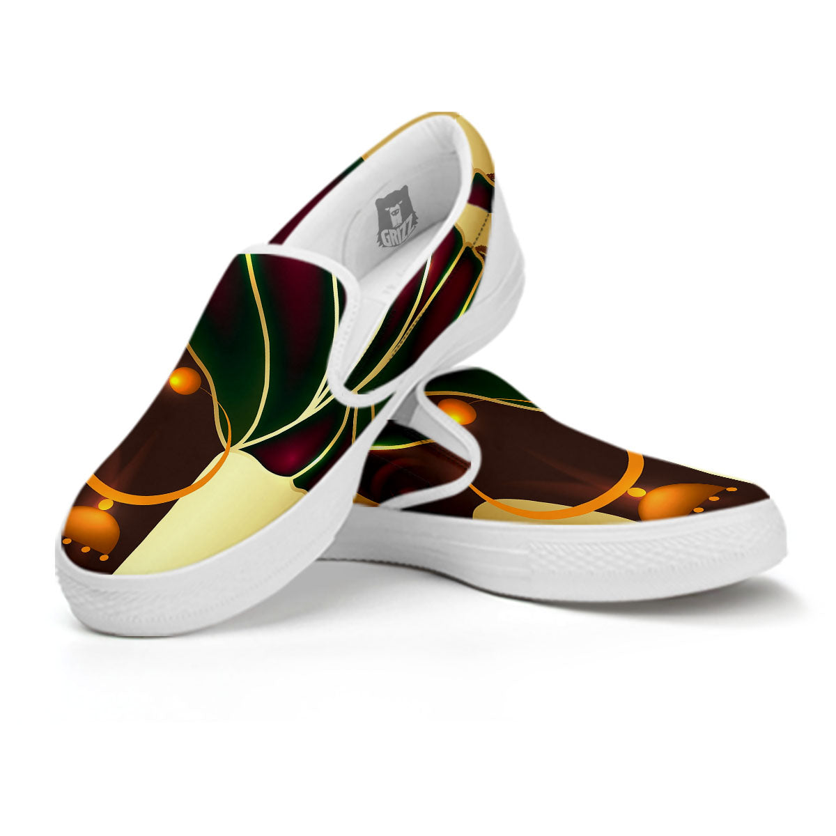 African Afro Gold And Black Print White Slip On Shoes-grizzshop