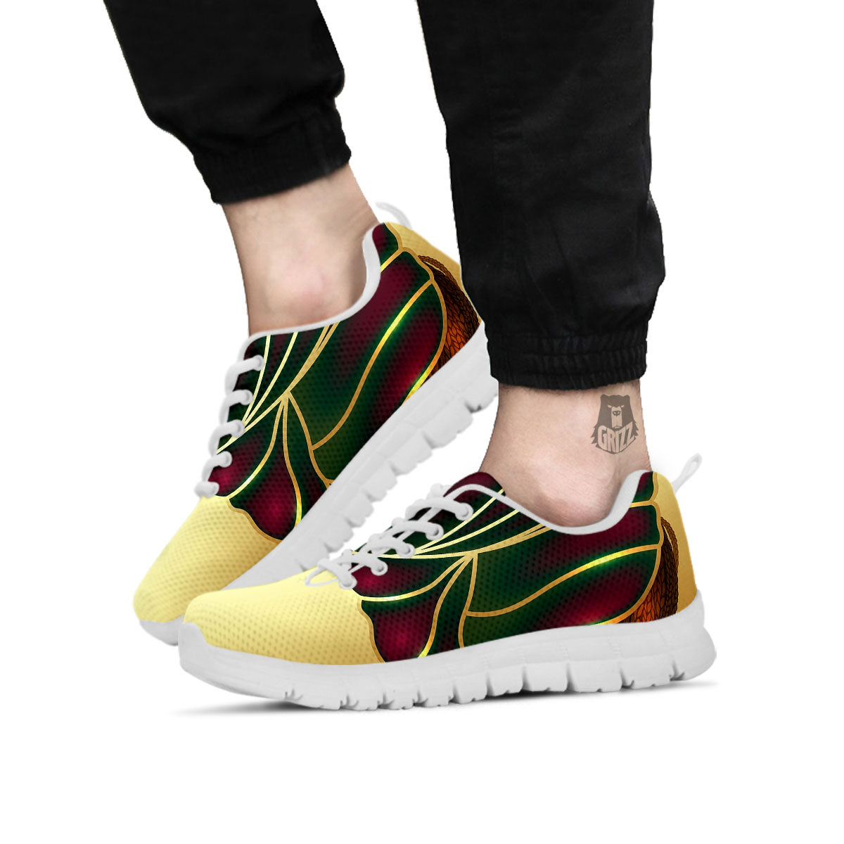 African Afro Gold And Black Print White Sneaker-grizzshop