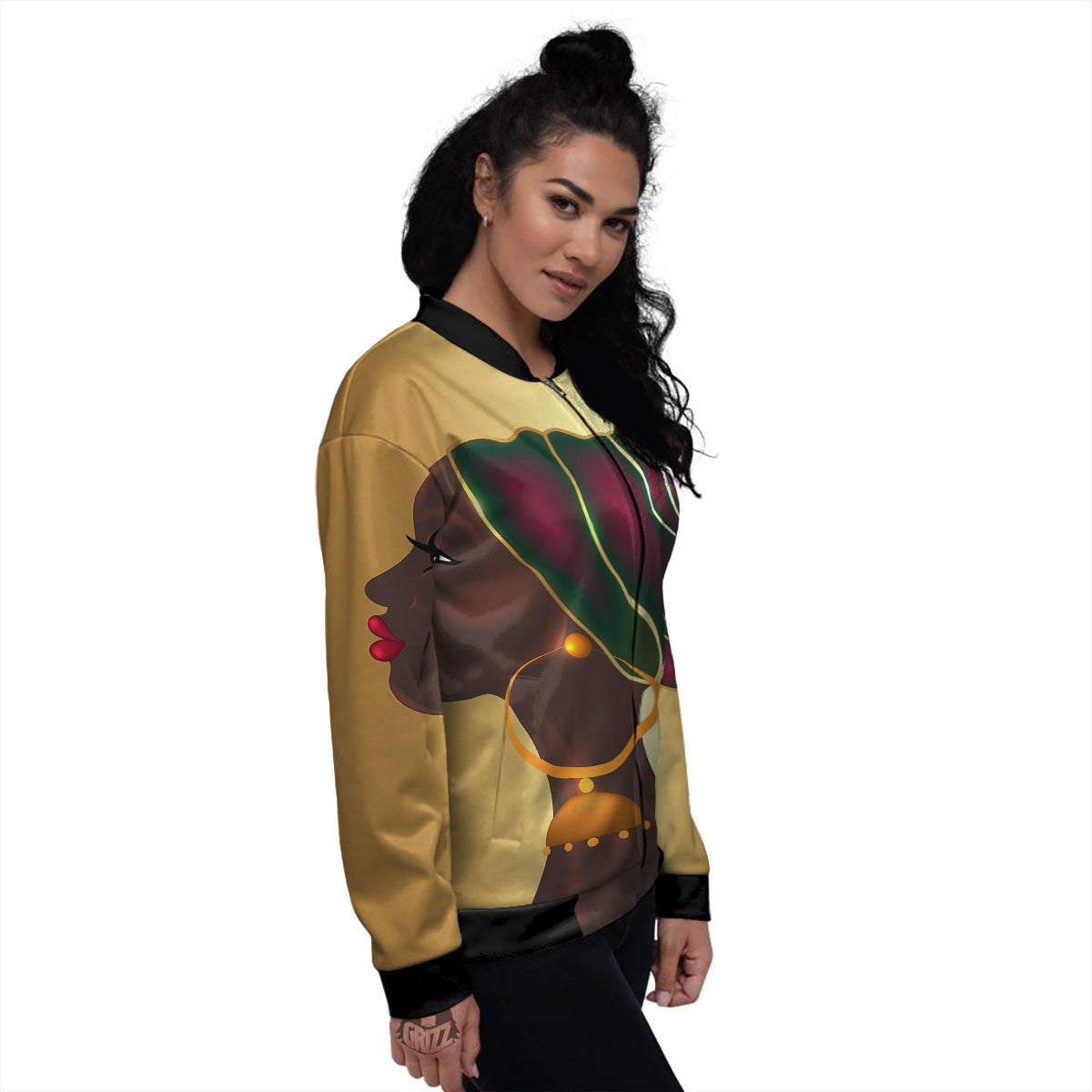 African Afro Gold And Black Print Women's Bomber Jacket-grizzshop