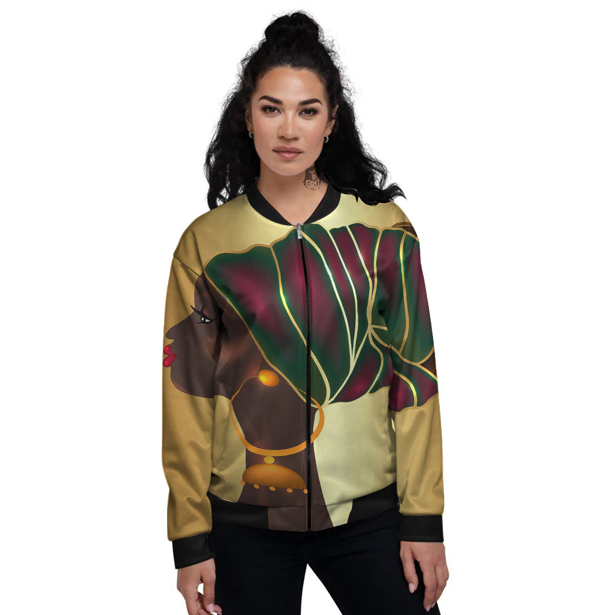 African Afro Gold And Black Print Women's Bomber Jacket-grizzshop