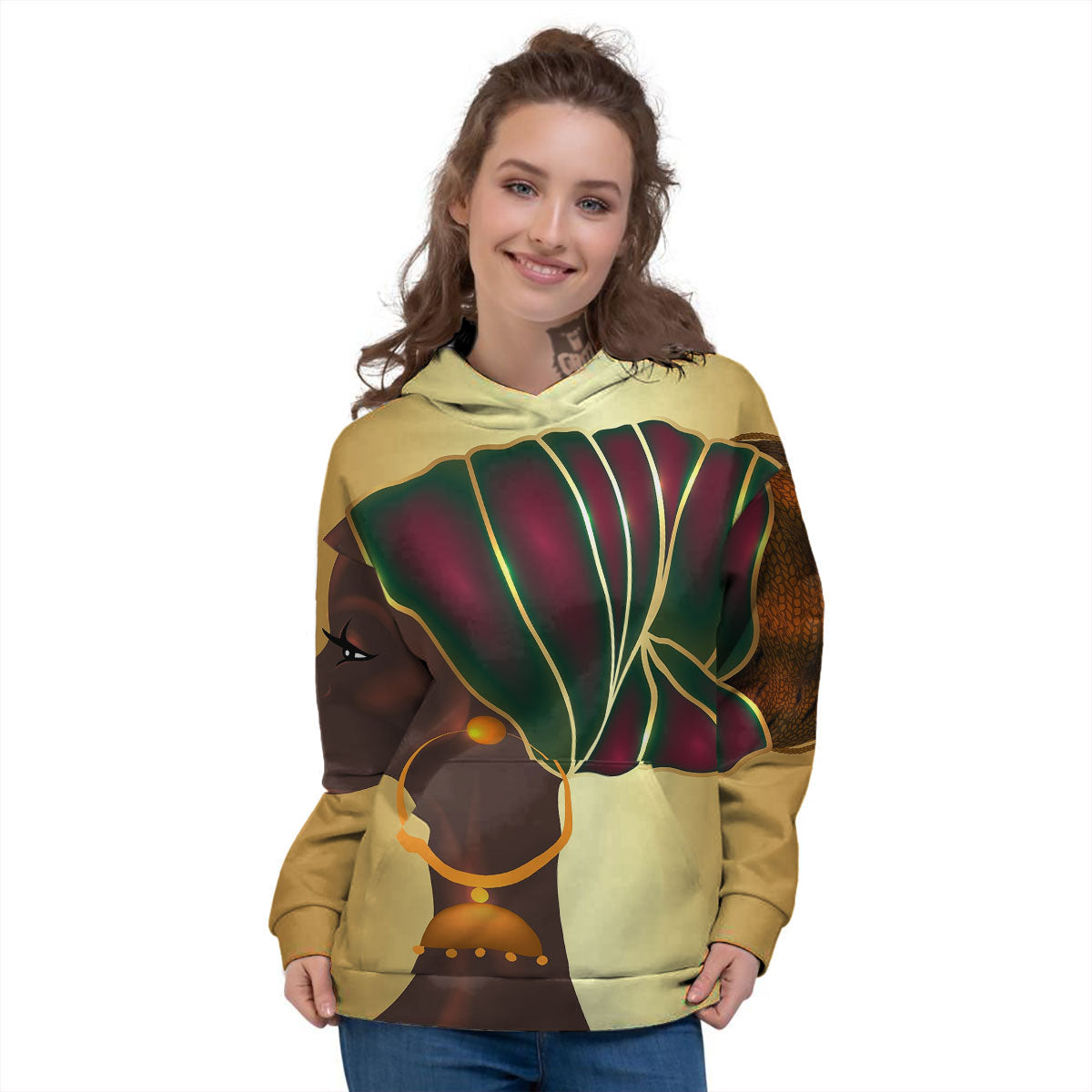African Afro Gold And Black Print Women's Hoodie-grizzshop