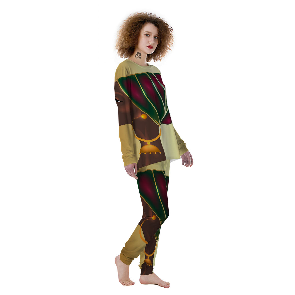 African Afro Gold And Black Print Women's Pajamas-grizzshop