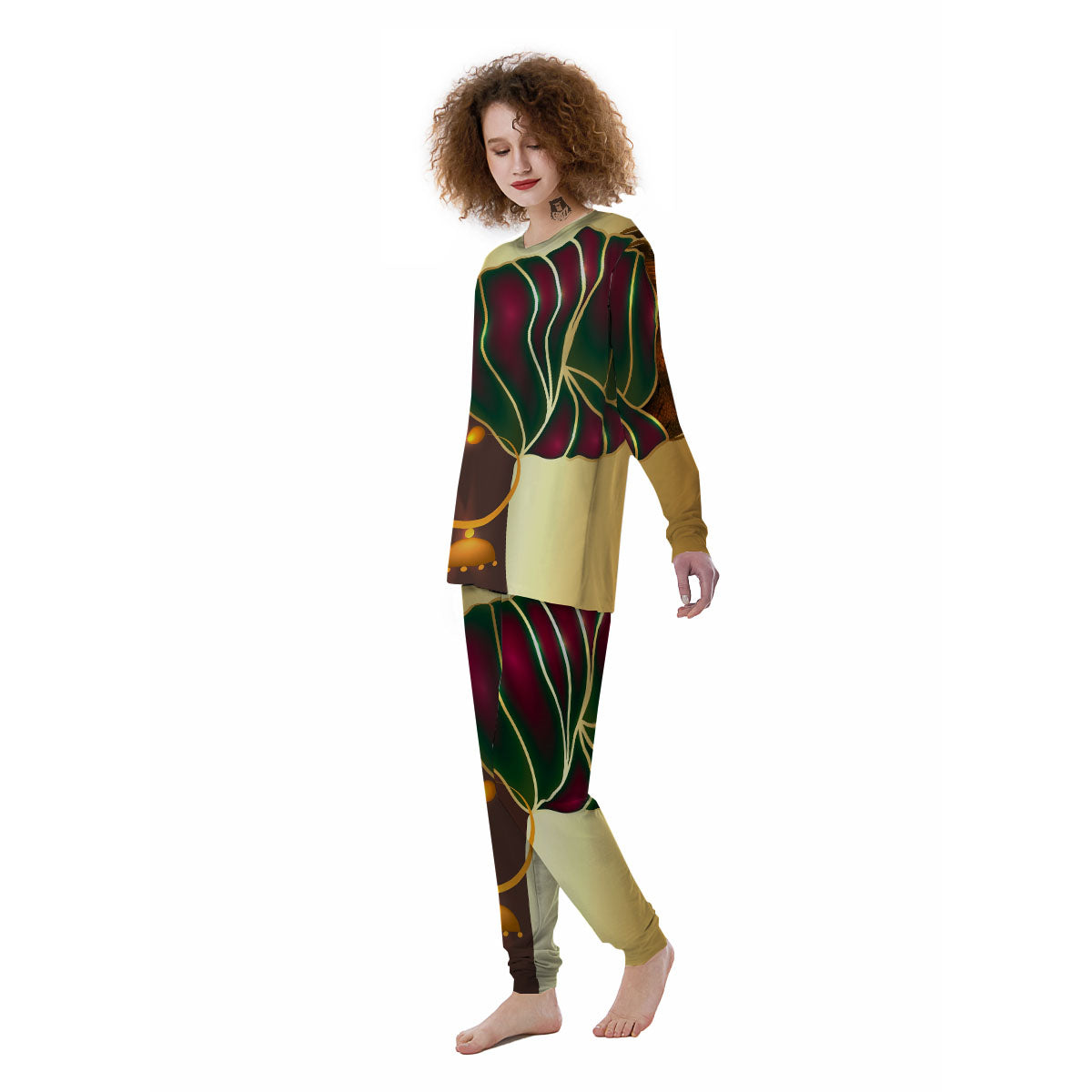African Afro Gold And Black Print Women's Pajamas-grizzshop