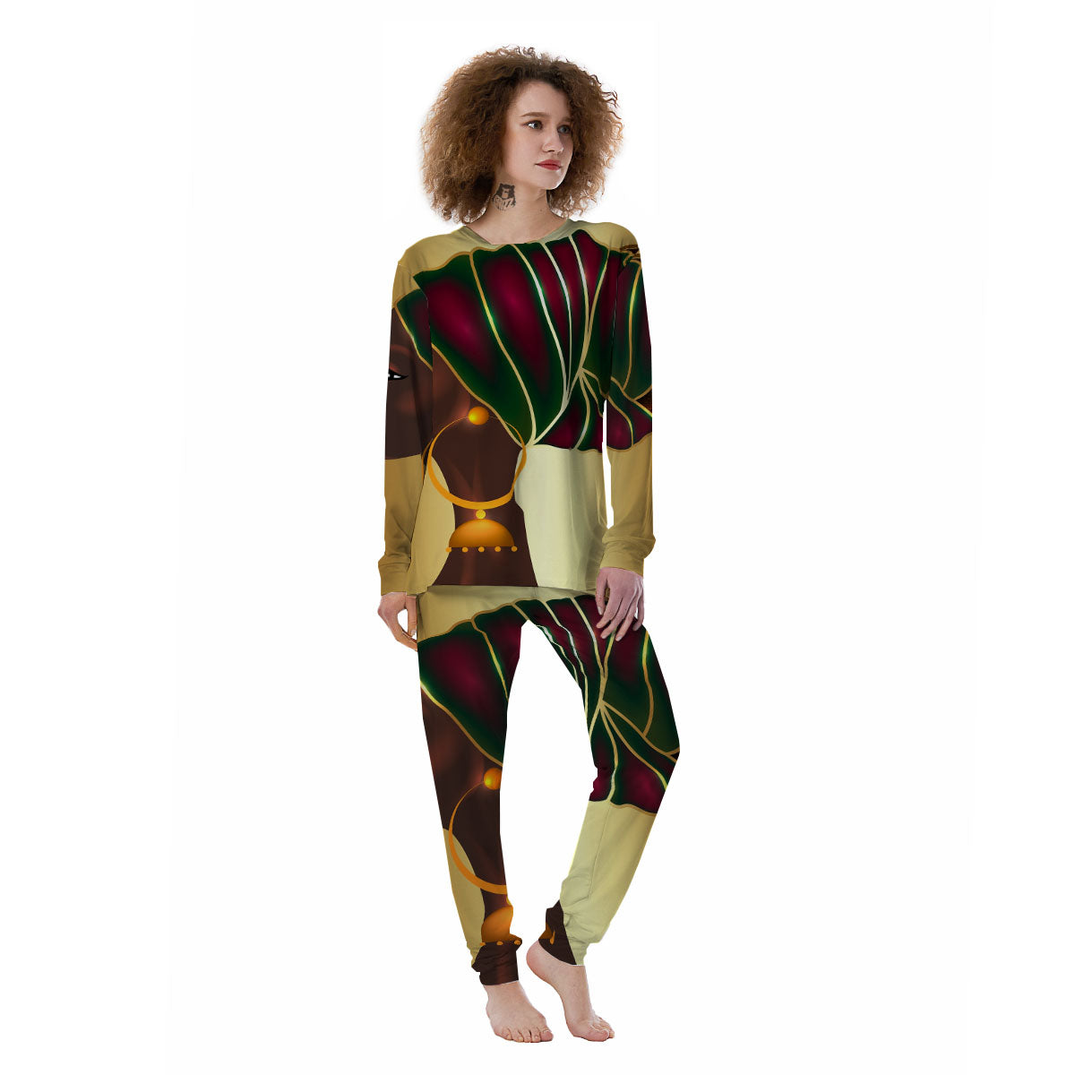 African Afro Gold And Black Print Women's Pajamas-grizzshop