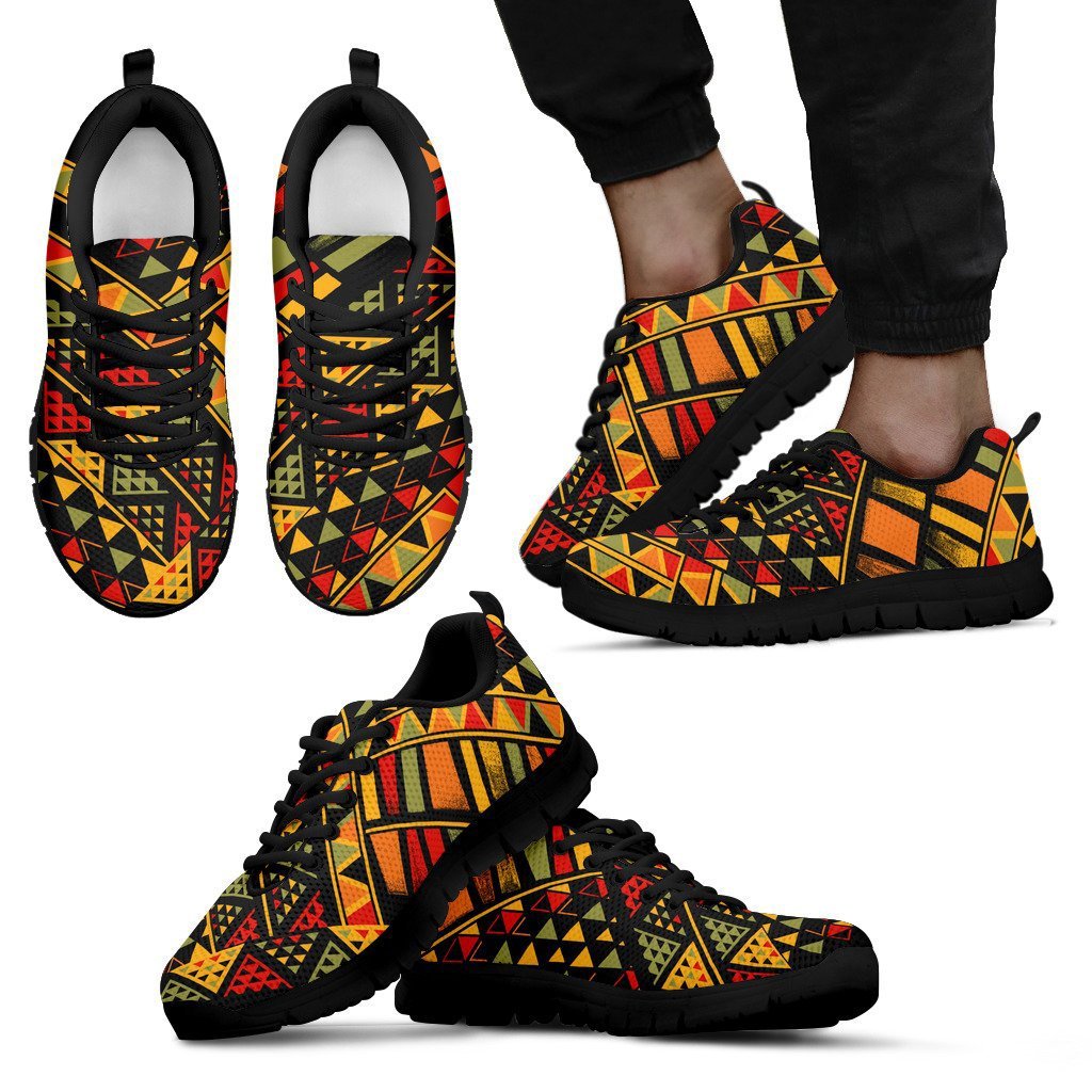 African Dashiki Adinkra Kente Black Sneakers for Men-grizzshop