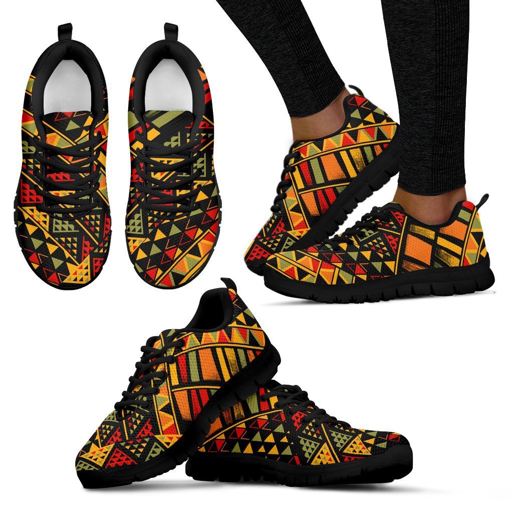 African Dashiki Adinkra Kente Black Sneakers for Women-grizzshop