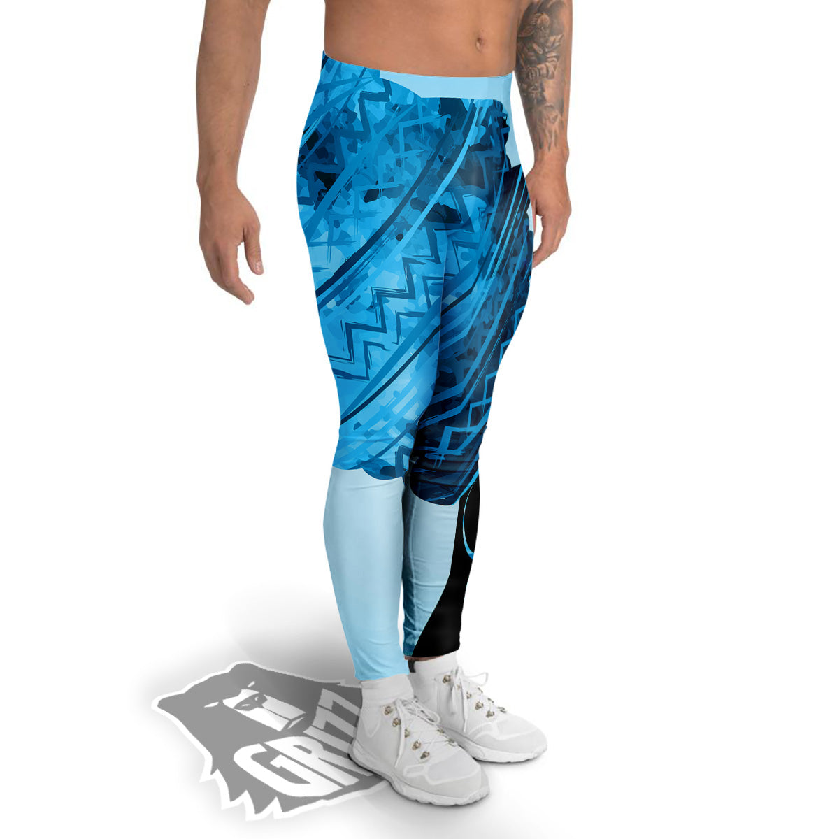 African Dashiki Black And Blue Print Men's Leggings-grizzshop