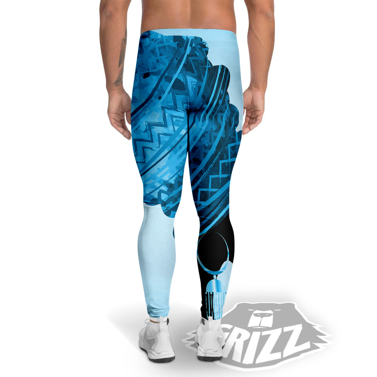 African Dashiki Black And Blue Print Men's Leggings-grizzshop