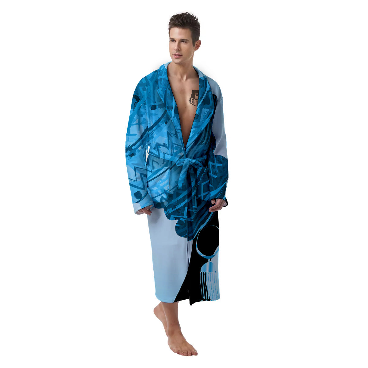 African Dashiki Black And Blue Print Men's Robe-grizzshop