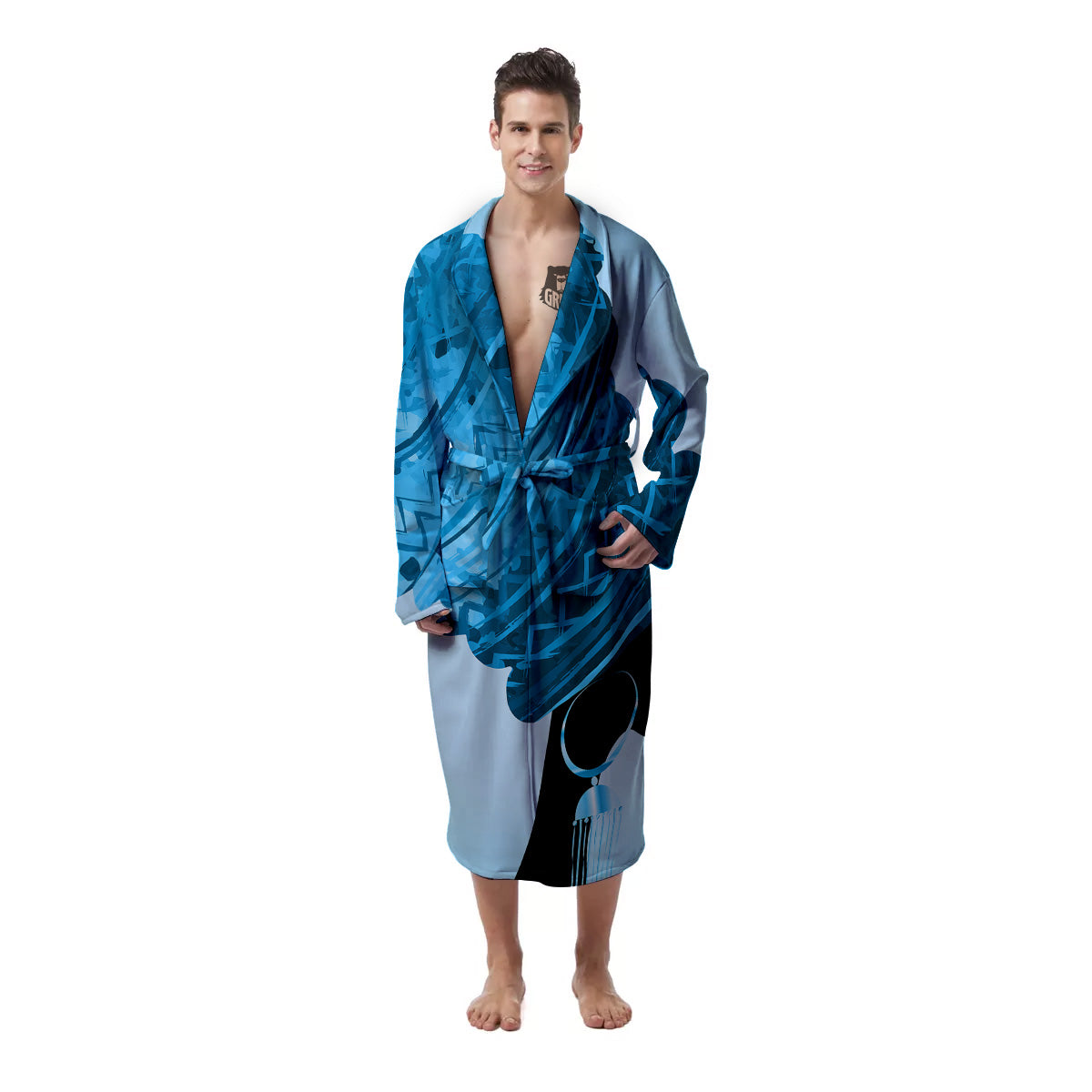 African Dashiki Black And Blue Print Men's Robe-grizzshop
