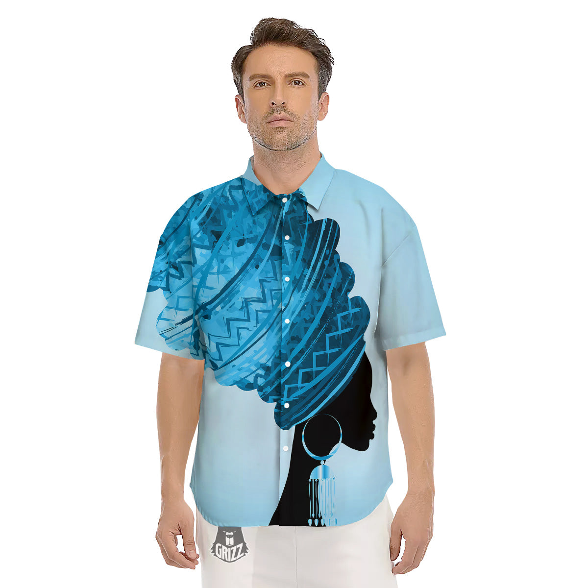 African Dashiki Black And Blue Print Men's Short Sleeve Shirts-grizzshop