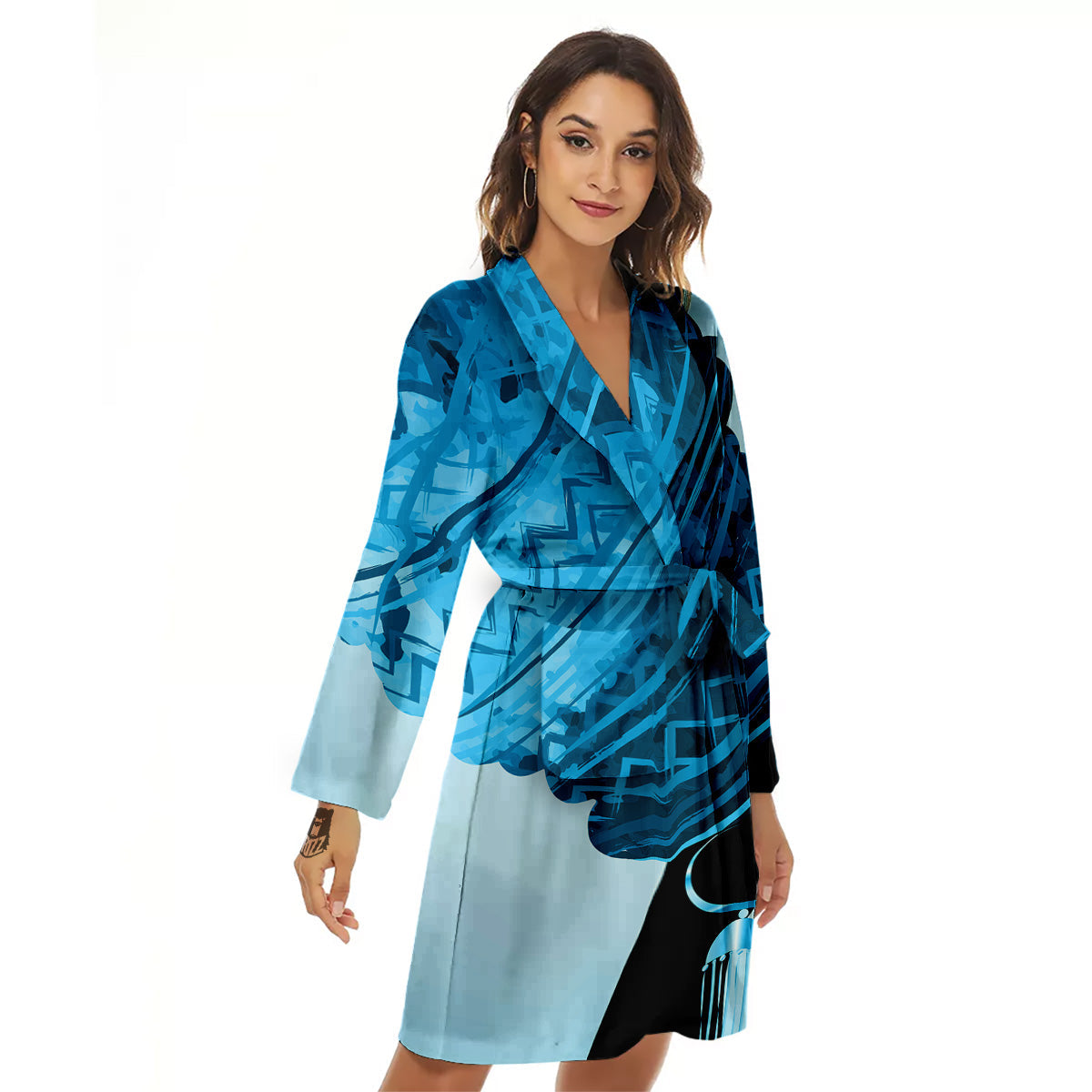 African Dashiki Black And Blue Print Women's Robe-grizzshop