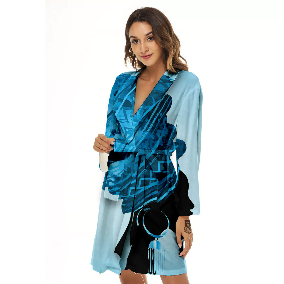 African Dashiki Black And Blue Print Women's Robe-grizzshop