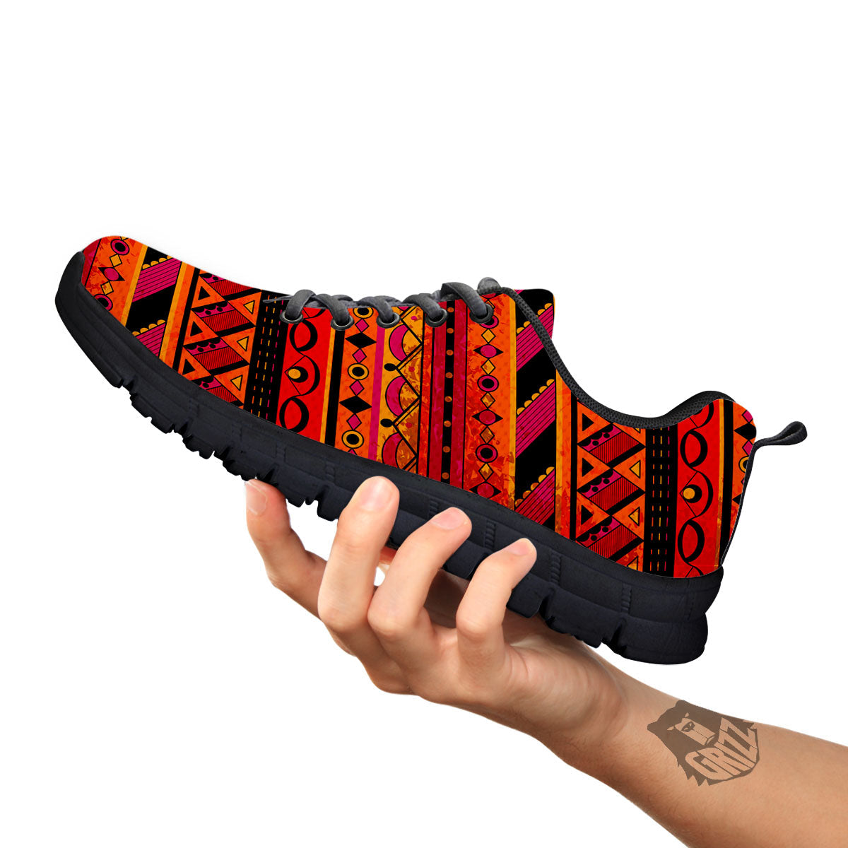 African Dashiki Black And Orange Print Black Sneaker-grizzshop