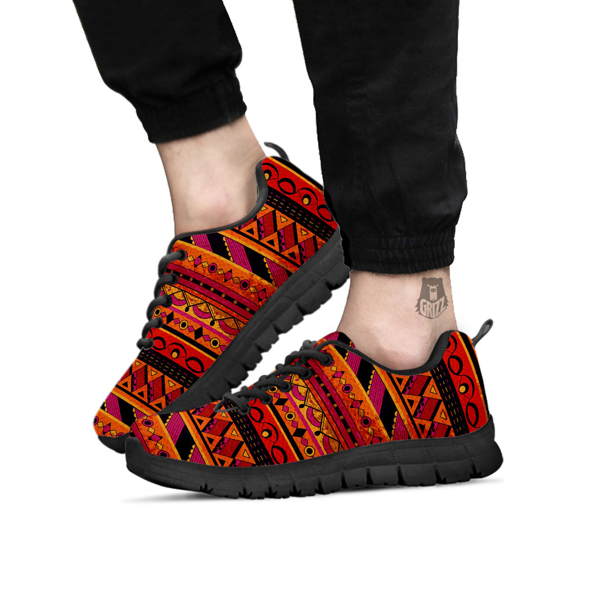 African Dashiki Black And Orange Print Black Sneaker-grizzshop