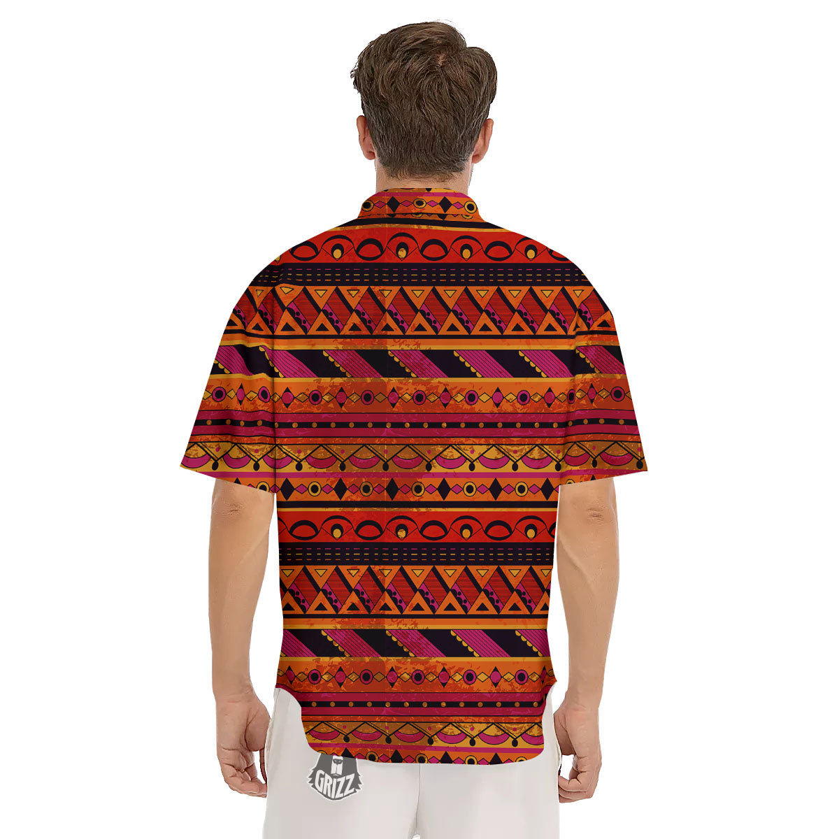 African Dashiki Black And Orange Print Men's Short Sleeve Shirts-grizzshop