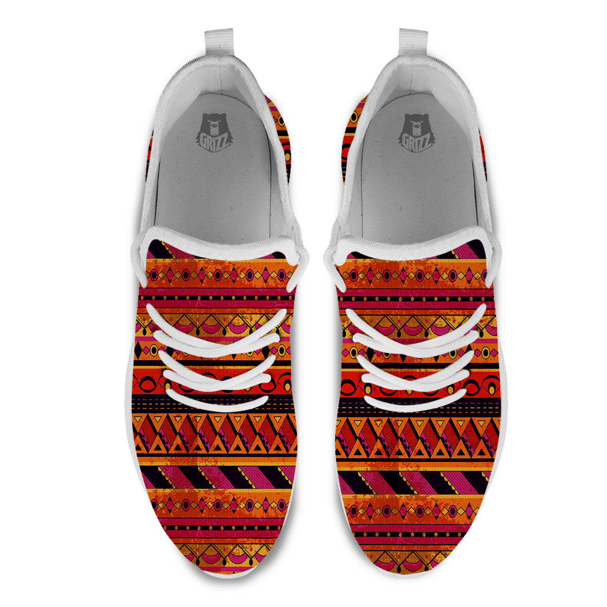 African Dashiki Black And Orange Print White Athletic Shoes-grizzshop