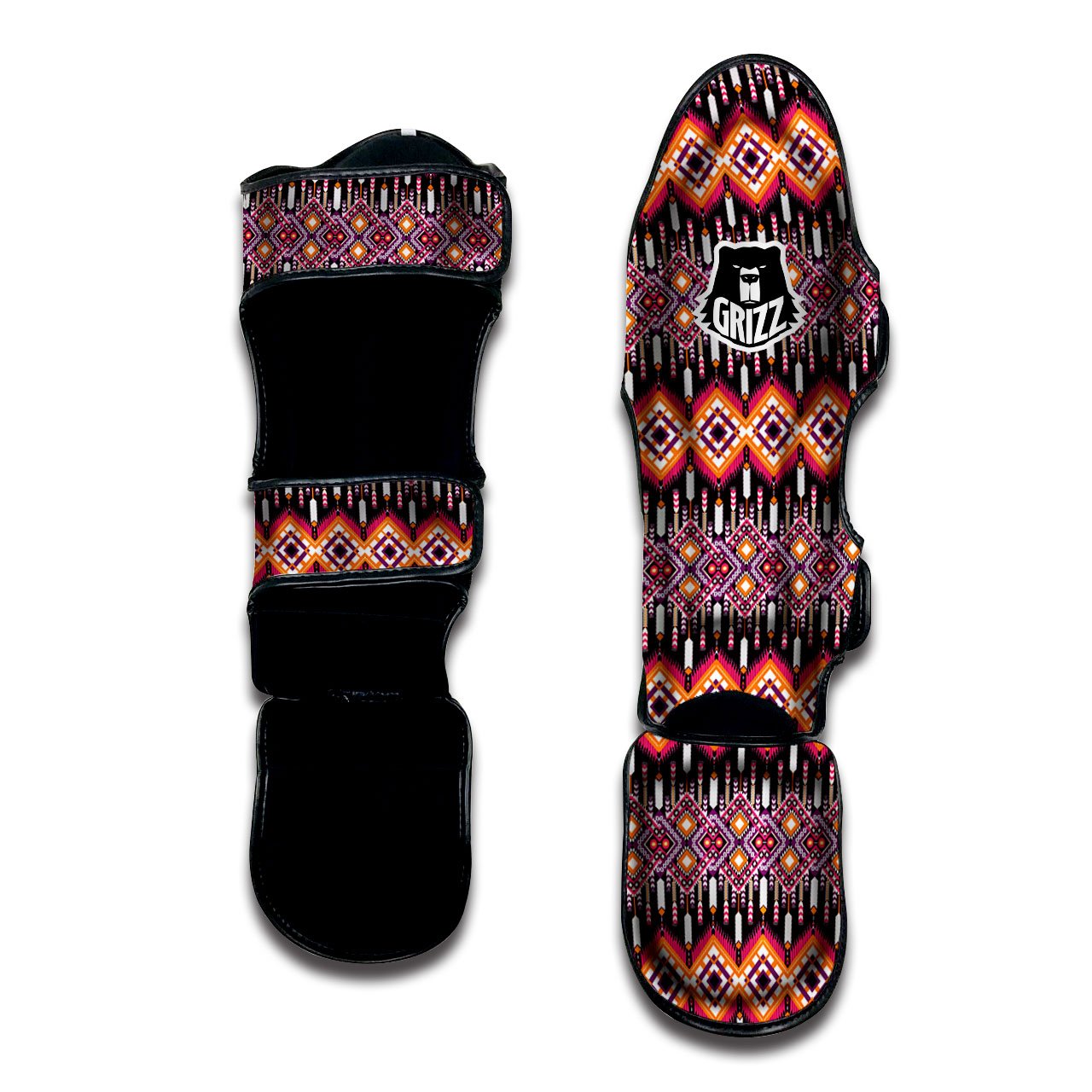 African Dashiki Black And Purple Print Muay Thai Shin Guards-grizzshop