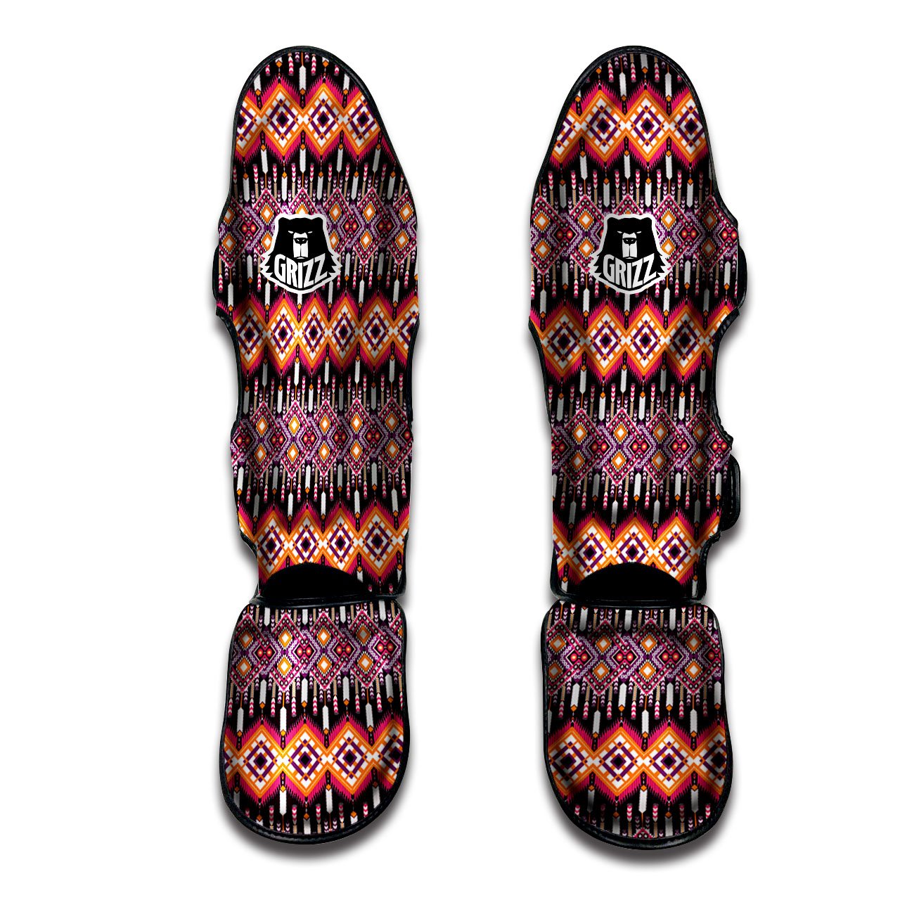 African Dashiki Black And Purple Print Muay Thai Shin Guards-grizzshop