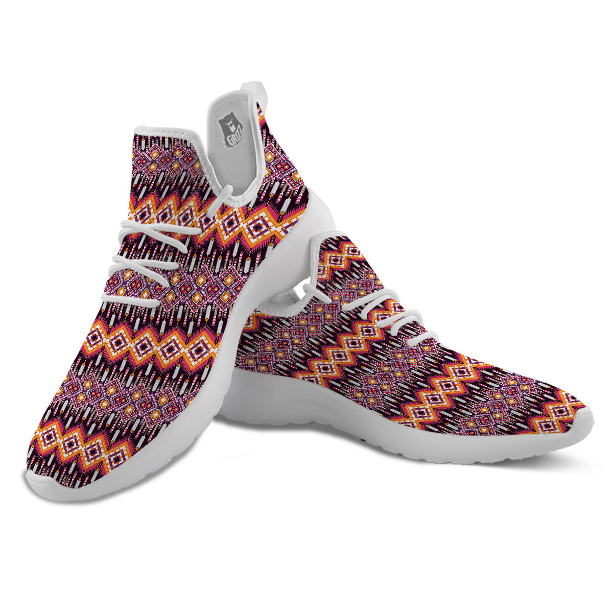 African Dashiki Black And Purple Print White Athletic Shoes-grizzshop