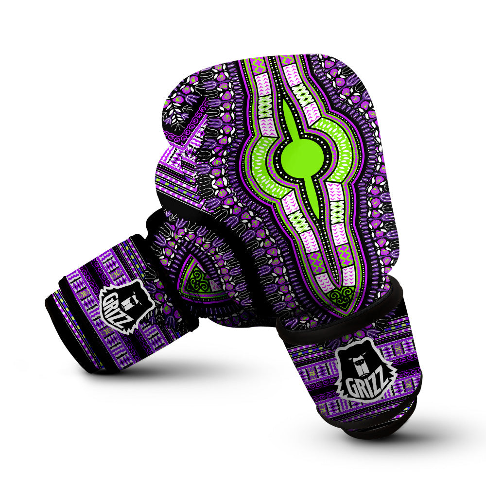 African Dashiki Purple And Black Print Boxing Gloves-grizzshop