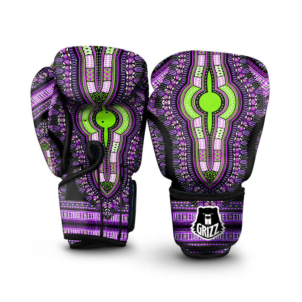 African Dashiki Purple And Black Print Boxing Gloves-grizzshop