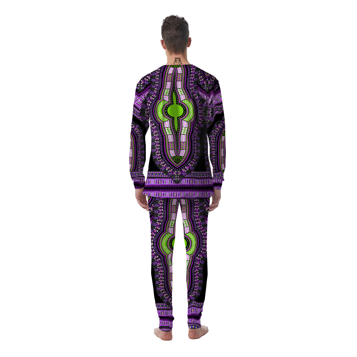 African Dashiki Purple And Black Print Men's Pajamas-grizzshop