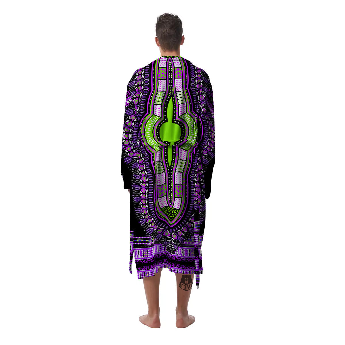 African Dashiki Purple And Black Print Men's Robe-grizzshop