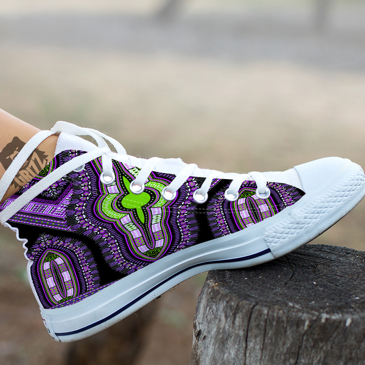 African Dashiki Purple And Black Print White High Top Shoes-grizzshop