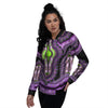 African Dashiki Purple And Black Print Women's Bomber Jacket-grizzshop